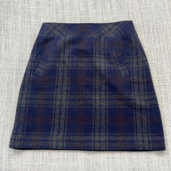 LOFT Dresses & Skirts - Loft Skirt Womens Size 4 Petite Blue Green Plaid Wool Blend